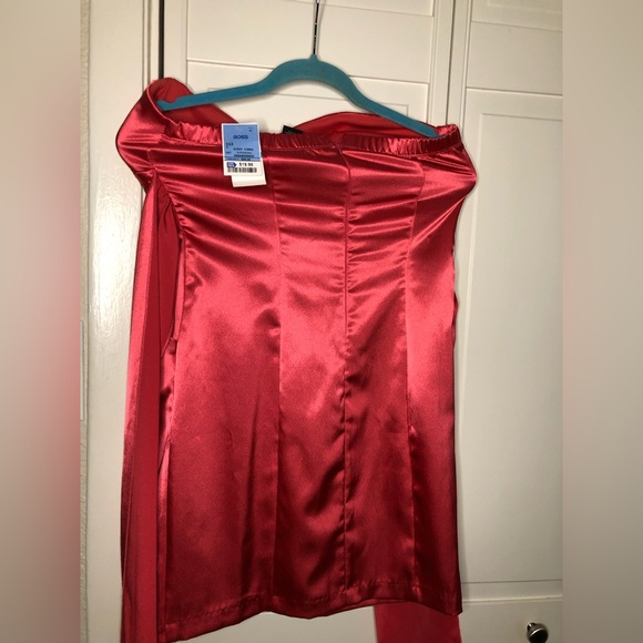 LOVE TEASE Pink Satin Shiny Strapless Cocktail Mini Dress - Picture 3 of 4